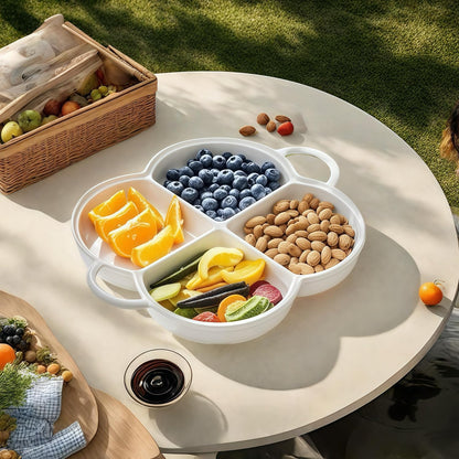 Divided Serving Platter,Ceramic Chip & Dip Serving Dish,12" Decorative Sectional Dish,4-Compartment Appetizer Fruit Dish for Party,Perfect for Chips and Dip, Veggies, Candy and Snacks, White