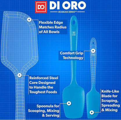DI ORO Silicone Spatula Set - Rubber Kitchen Spatulas for Baking, Cooking, & Mixing - 600°F Heat-Resistant & BPA Free Silicone Scraper Spatulas for Nonstick Cookware - Dishwasher Safe (3pc, Black)