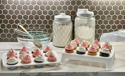 Top Shelf Elements Cupcake Carrier, EXTRA TALL LID, Green Cupcake Holder Carries 24 Standard-Size Cupcakes, Muffin Traveler Two Tier Stand Reusable Cupcake Box