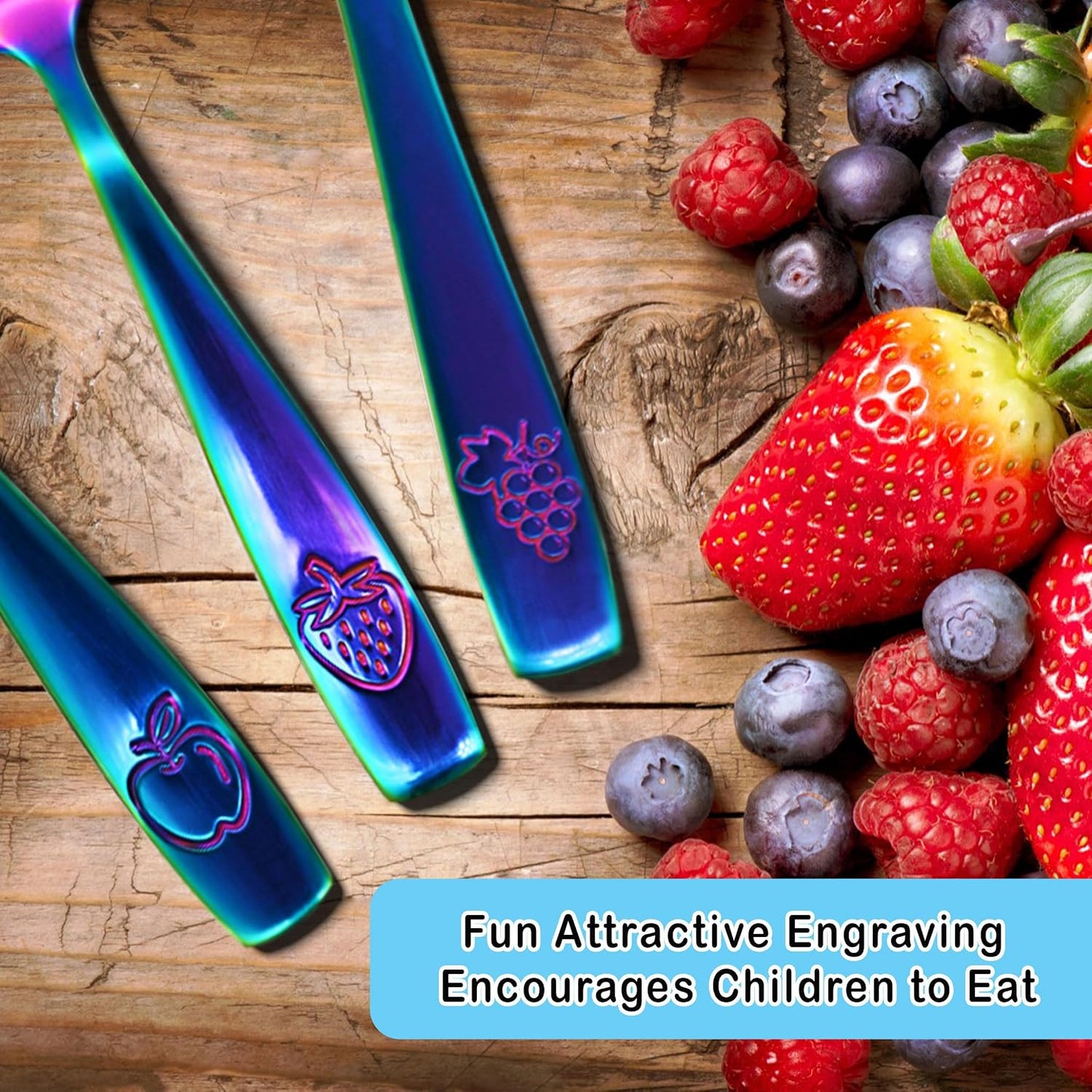 12 Piece Stainless Steel Kids Silverware Set - Child and Toddler Safe Flatware - Kids Utensil Set - Metal Kids Cutlery Set Includes 4 Small Kids Spoons, 4 Forks & 4 Knives - UV Rainbow