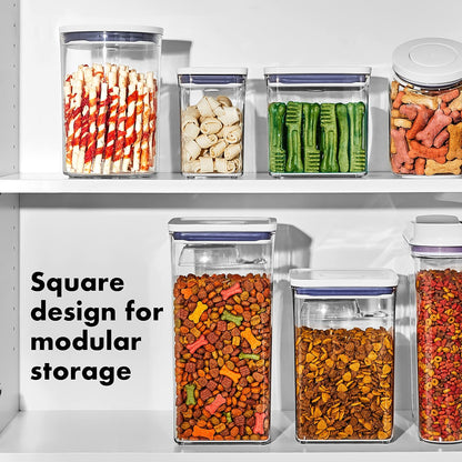 OXO Good Grips Pet POP Container – 6.0 Qt/5.7 L with Half Scoop, Ideal for up to 6.5lbs of Dog Food or 4.5lbs of Cat Food, Airtight Dog and Cat Food Storage Container, BPA Free, Clear