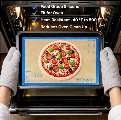 Silicone Pastry Mat with Measurements, 28 x 20 Inch Extra Thick Non-Slip Nonstick XL Baking Mat for Dough Rolling, Kneading, Fondant and Pie, Red