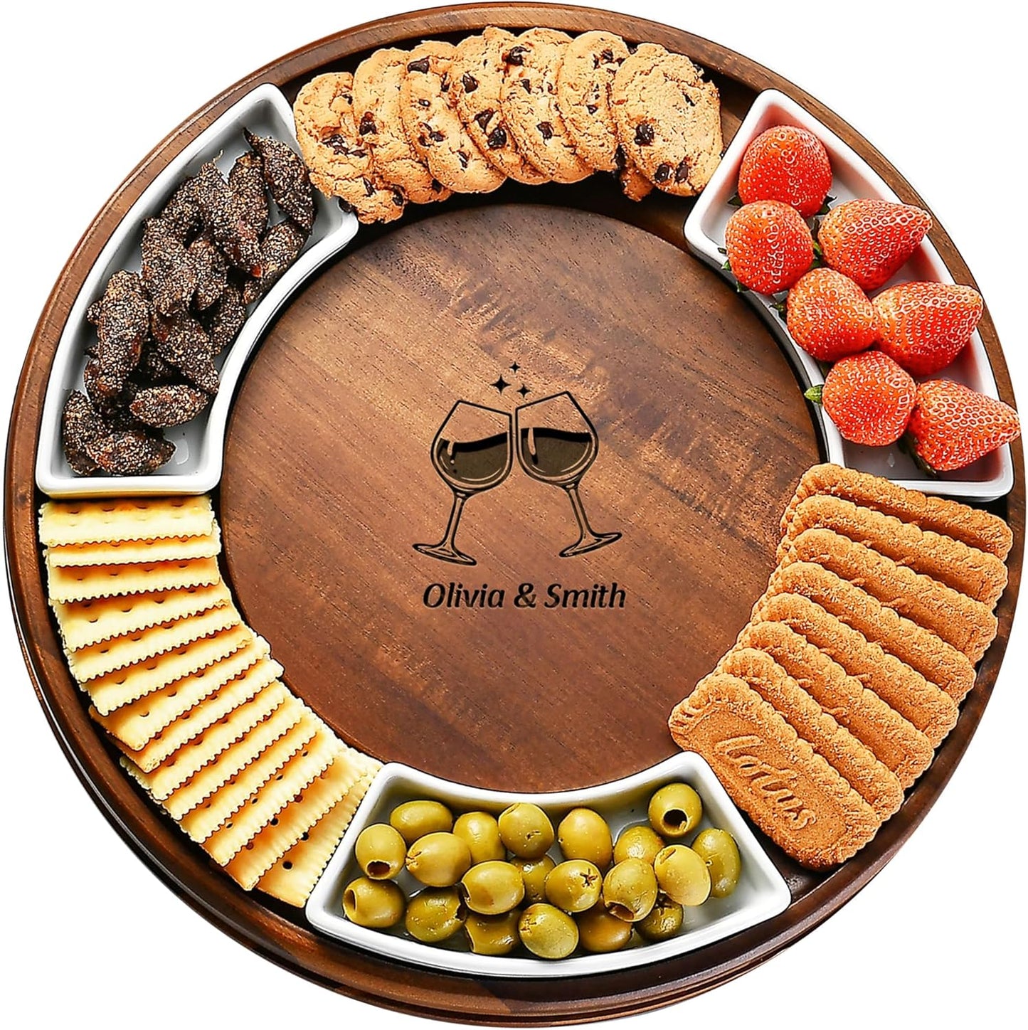 Shanik Acacia Wood Lazy Susan Cheese Board Set – Rotating Charcuterie Platter, Elegant Serving Tray for Appetizers, Snacks, Parties & Weddings
