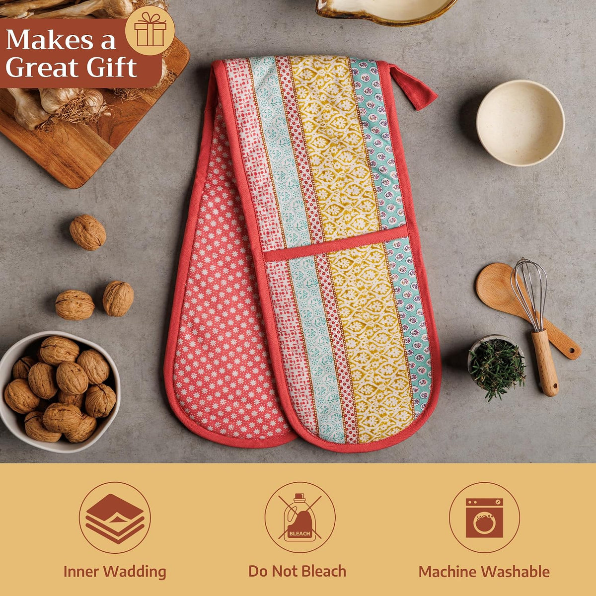 Maison d' Hermine 100% Cotton Oven Mitt & Pot Holder Set (7.5"x13" & 8"x8") - Colors C
