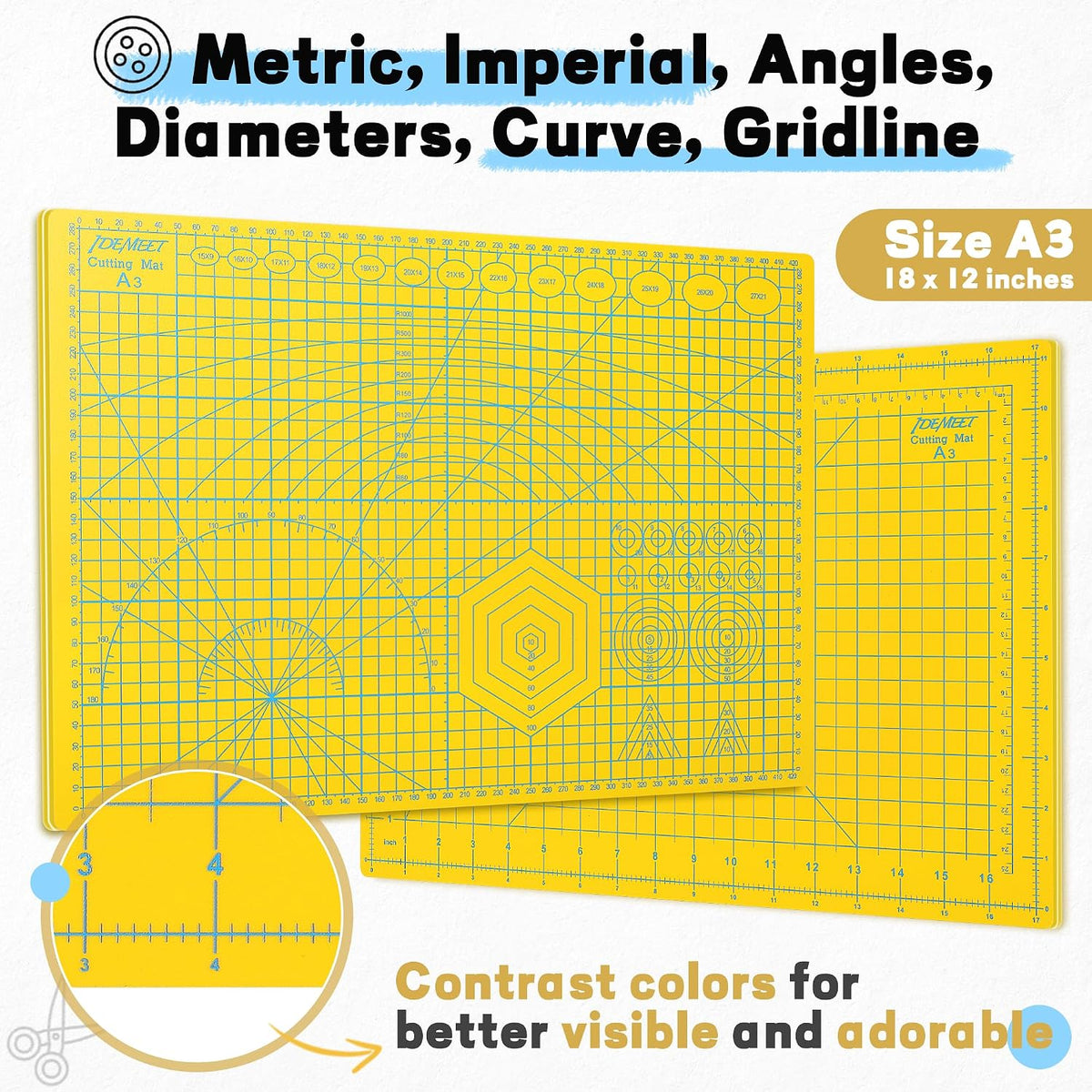 Self Healing Cutting Mat 18" x 12", A3 Double-Sided for Quilting & Sewing, Non-slip, 5-Ply Rotary Cutting Mat for Crafts Cutting Fabric Scrapbooking, and Small Modeling Projects, Anthracite Gray