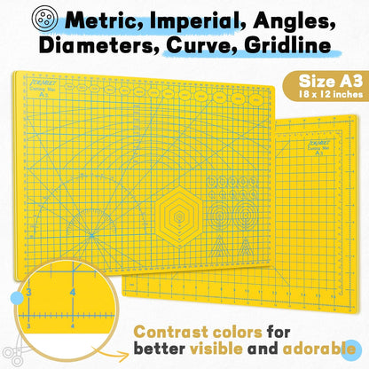 Self Healing Cutting Mat 18" x 12", A3 Double-Sided for Quilting & Sewing, Non-slip, 5-Ply Rotary Cutting Mat for Crafts Cutting Fabric Scrapbooking, and Small Modeling Projects, Anthracite Gray