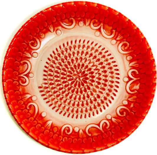 BonCera, Premium Ceramic Garlic Grater Plate Set - Red Embossed