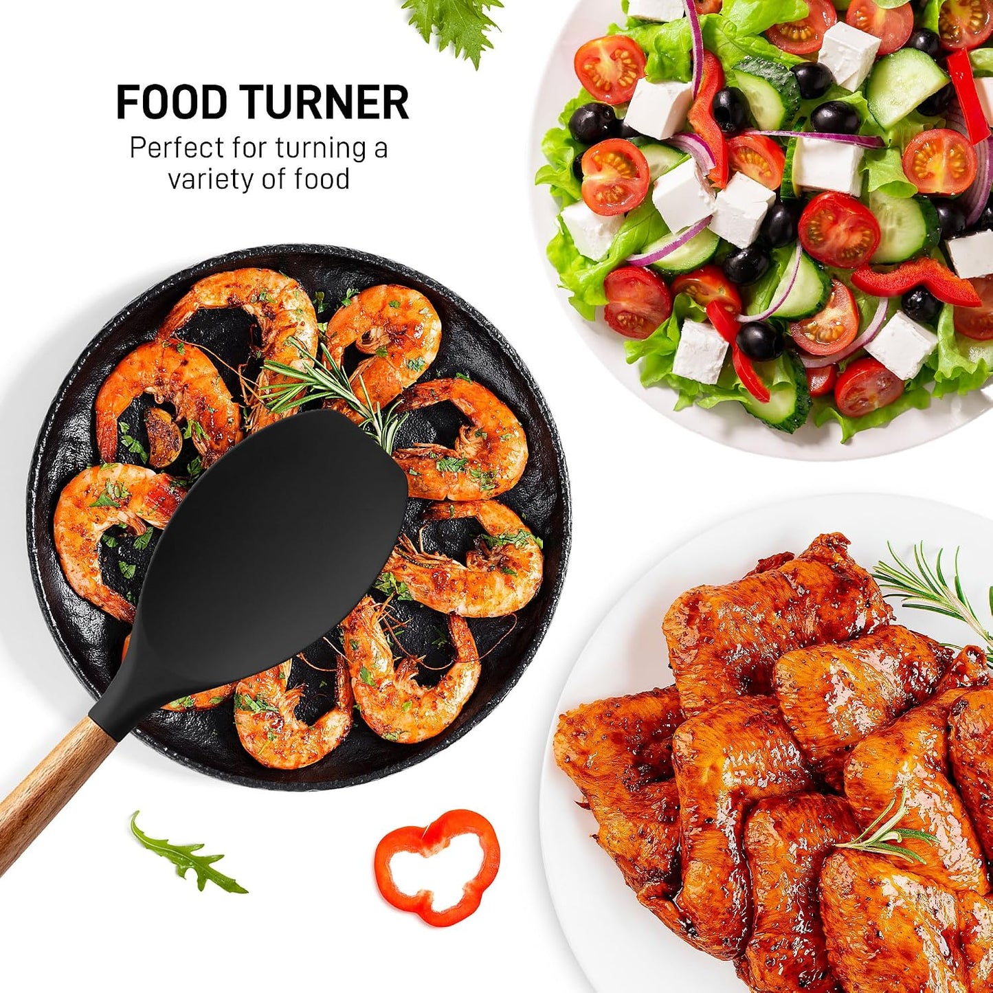 Zulay Kitchen Utensils Set Non-Stick Silicone Cooking Utensils Set with Authentic Acacia Wood Handles - 5 Piece Silicone Utensil Set - Kitchen Utensils Set with 464°F Heat Resistance - Gray