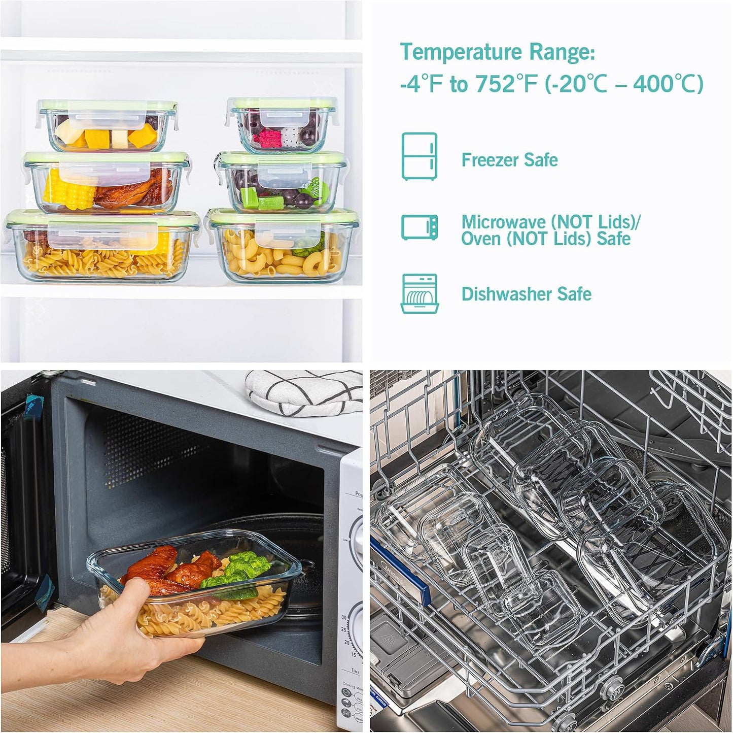 Vtopmart 8 Pack Glass Food Storage Containers with Airtight Lids, Glass Meal Prep Containers, Lunch Office Meal for Microwave, Oven, Freezer and Dishwasher, BPA Free