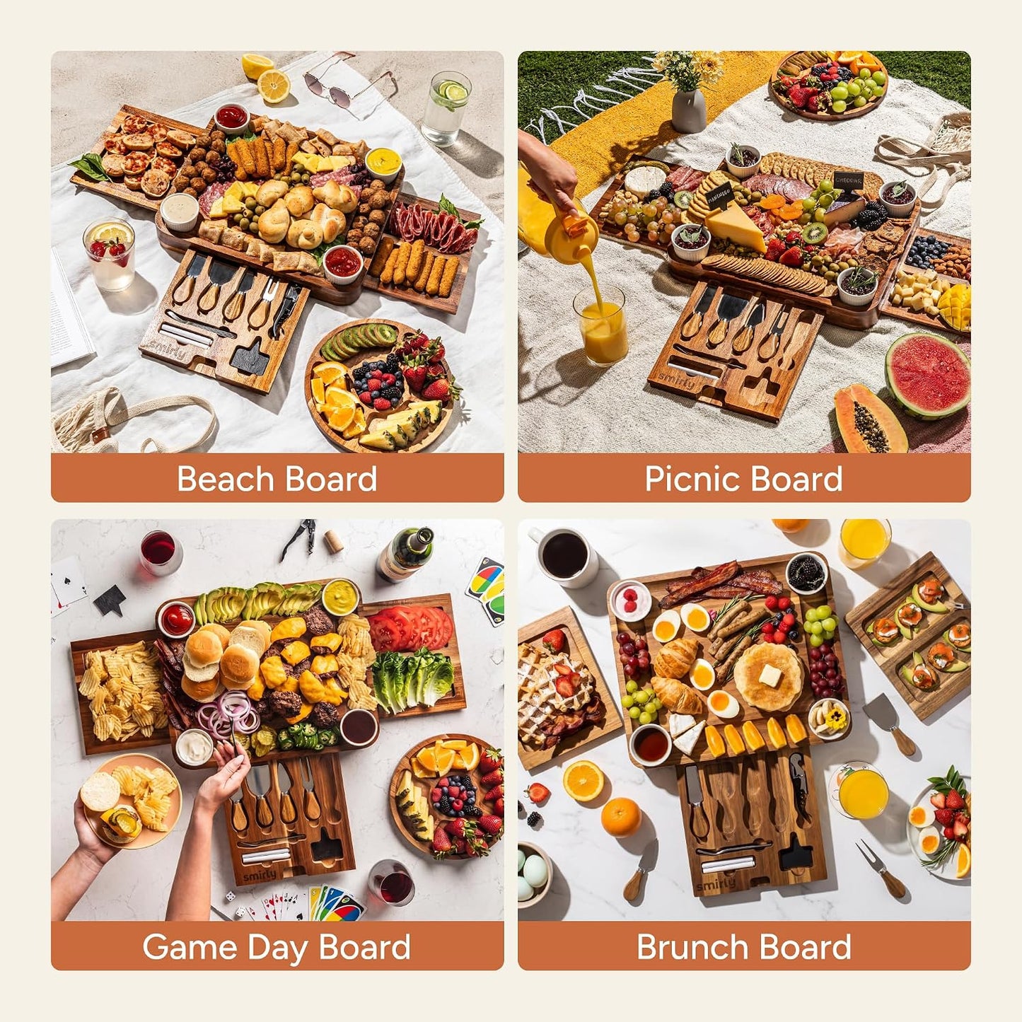 SMIRLY Charcuterie Boards Set - Large Bamboo Cheese Board Set - House Warming Gifts New Home, Wedding Gift for Couple, Bridal Shower Gift, Birthday Gifts for Women