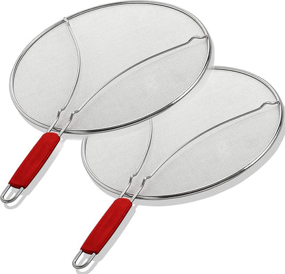 ALPHA LIVING 2 Pack Splatter Guard for Frying Pan & Food Strainer and Universal Cookware 13" - Stops Hot Oil Splash - RED Handle - Splatter Screen for Cooking - Alpha Living