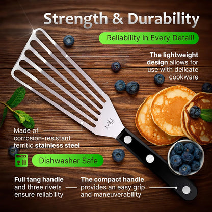 MIU Fish Spatula Stainless Steel, Flexible, Polished Metal, Corrosion Resistant, Kitchen Slotted Turner [Upgraded Version]