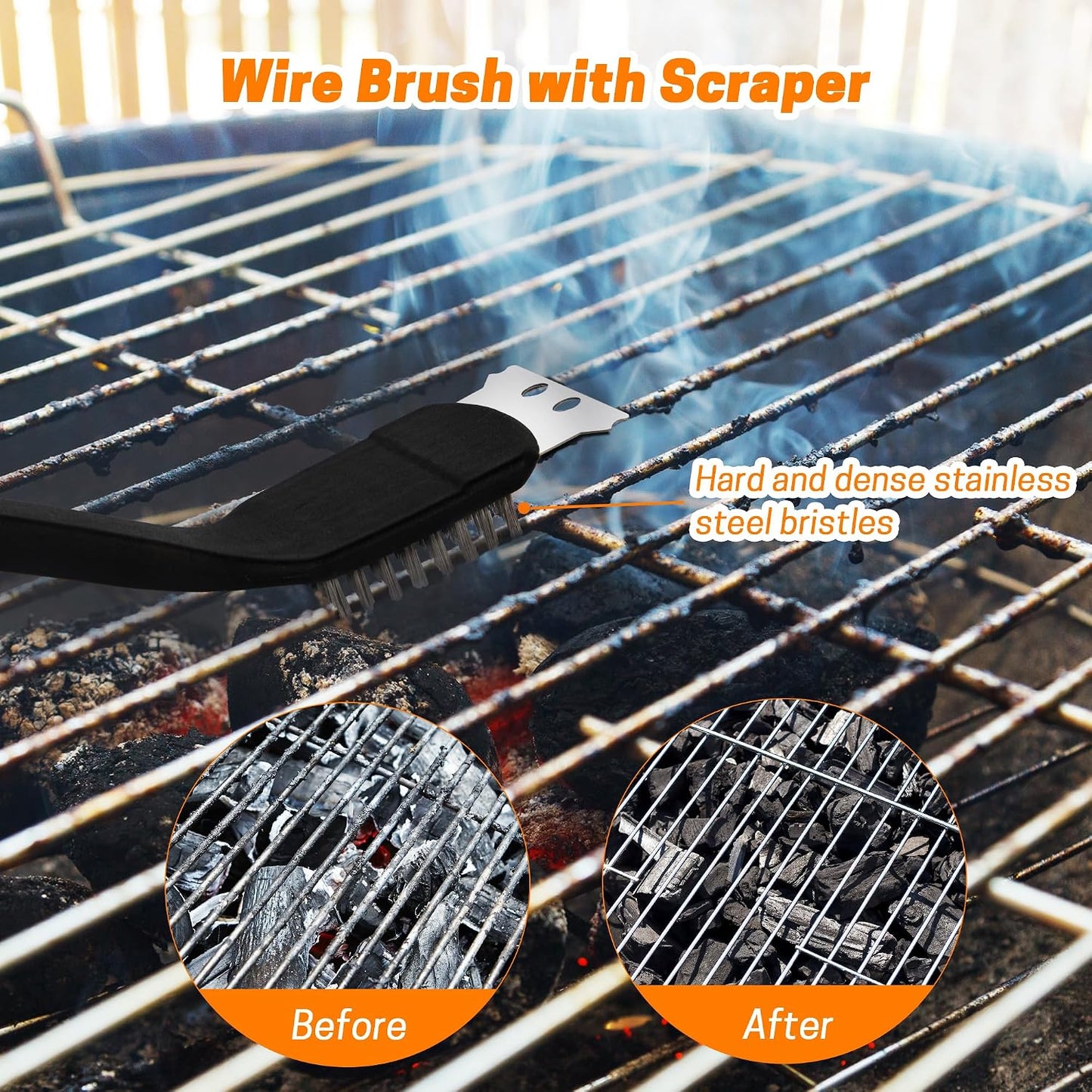 Grill Brush with Scraper Set 2 PCS Stainless Steel Wire Brush with Spatula and Bristle Free Steam Cleaner for BBQ Grill Cleaning Barbeque Grill Brushes