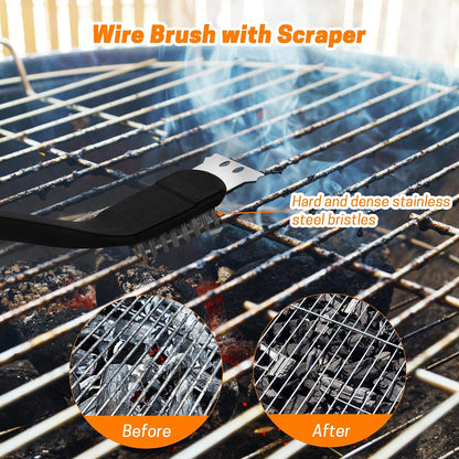 Grill Brush with Scraper Set 2 PCS Stainless Steel Wire Brush with Spatula and Bristle Free Steam Cleaner for BBQ Grill Cleaning Barbeque Grill Brushes