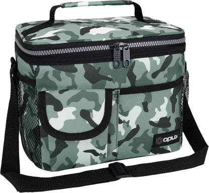 opux Insulated Lunch Bag for Men Women, Leakproof Black Lunch Box for Work, Portable Soft Lunch Cooler Bag with Shoulder Strap, Adult Lunchbox Lunch Pail for Kid Boy Girl School, 14 Can/8L