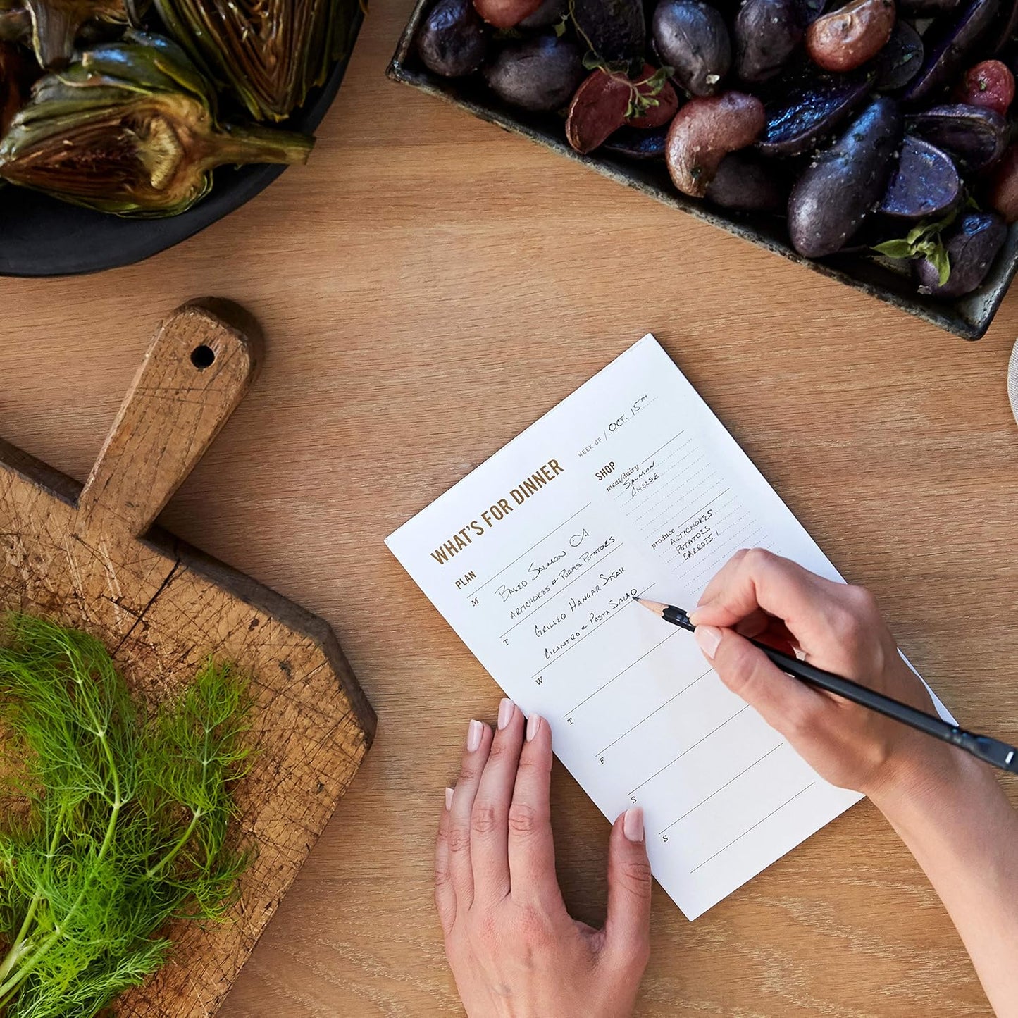 Meal Planning Notepad - What's for Dinner Weekly Meal Planner and Grocery List Magnet Pad with Tear-Off Shopping List - Family Dinner Menu for Fridge & Meal Prep - 6x9” - 50 Sheets