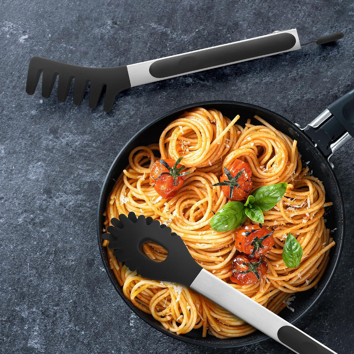 2 PCS Pasta Tong Spaghetti Tongs, 9" & 12-Inch Heat Resistant Pasta Tongs
