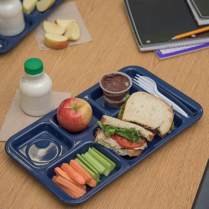 Carlisle FoodService Products Melamine Lunch Tray with 4 Compartments, Right Handed Cafeteria Tray with Divided Compartments for Food, 10" x 9.75", Dark Blue