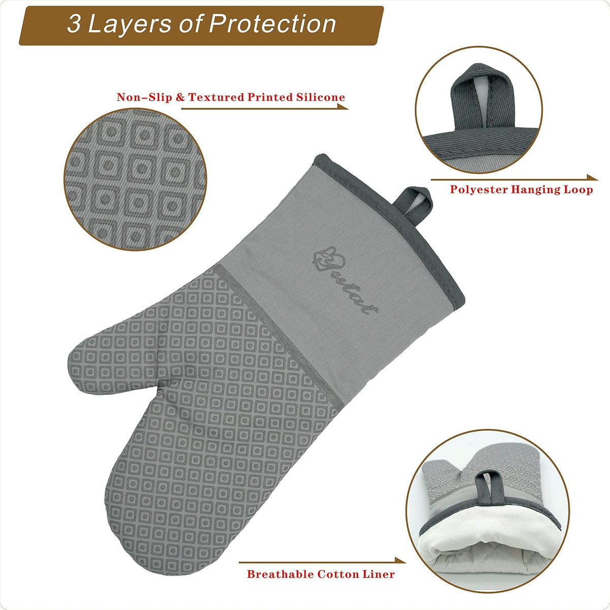 Yutat Silicone Oven Mitts - Oven Mitts and Pot Holders Sets Made of Non-Slip & BPA-Free Silicone, High Heat Resistant 500 Degrees, Perfect for Kitchen Cooking Baking BBQ, Peak Green