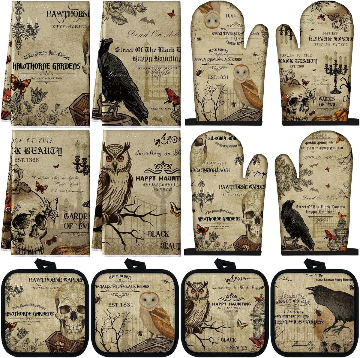 SiliFine 12 Pcs Fall Pumpkin Kitchen Towels Oven Mitts Pot Holders Set
