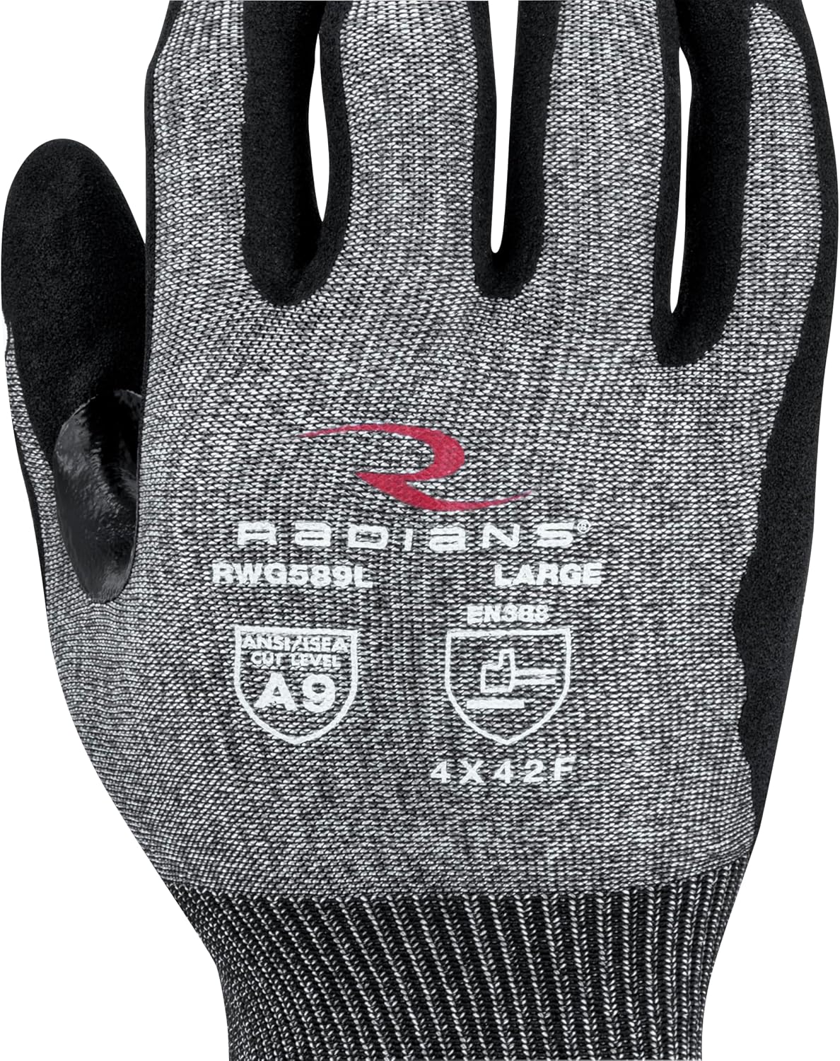 Radians Cut Resistant Work Glove Touchscreen A9 Sandy Foam Nitrile, Medium