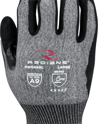 Radians Cut Resistant Work Glove Touchscreen A9 Sandy Foam Nitrile, Medium