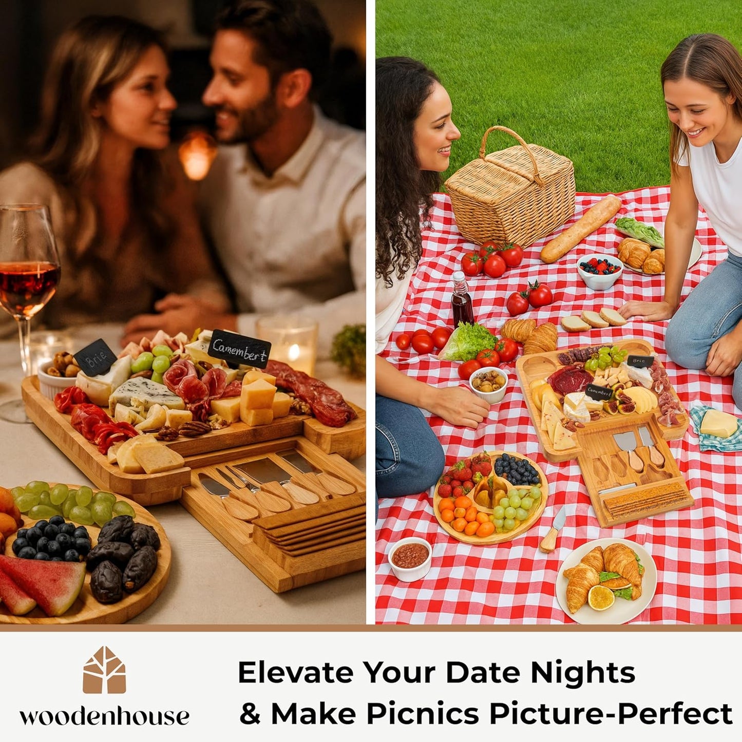 Bamboo Charcuterie Boards Gift Set - Meat and Cheese Tray with Utensils, Fruit Tray, and 2 Sauce Bowls Included - Bamboo Cheese Platter - House Warming Gifts New Home Couples & Family, Wedding Gifts