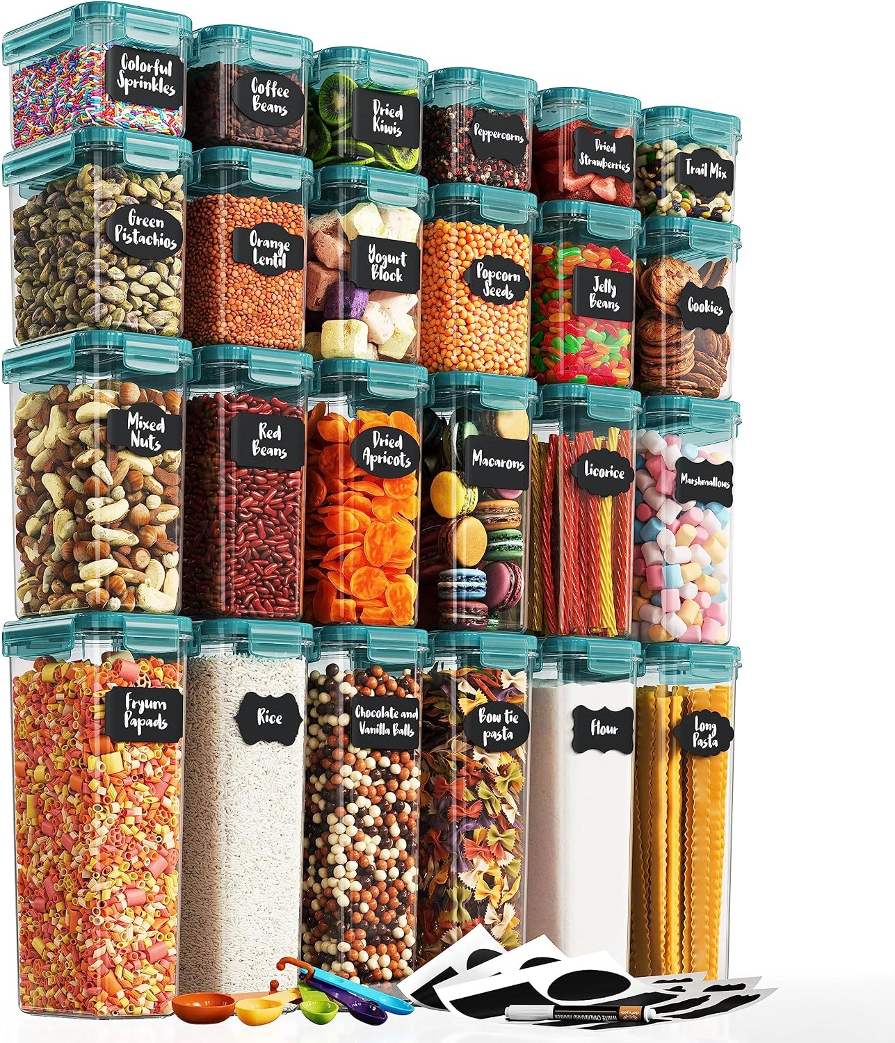 Chef's Path Airtight Food Storage Containers with Lids, 24 pcs (Teal Color) Plastic Kitchen and Pantry Organization for Dry Food, Flour and Sugar, BPA Free