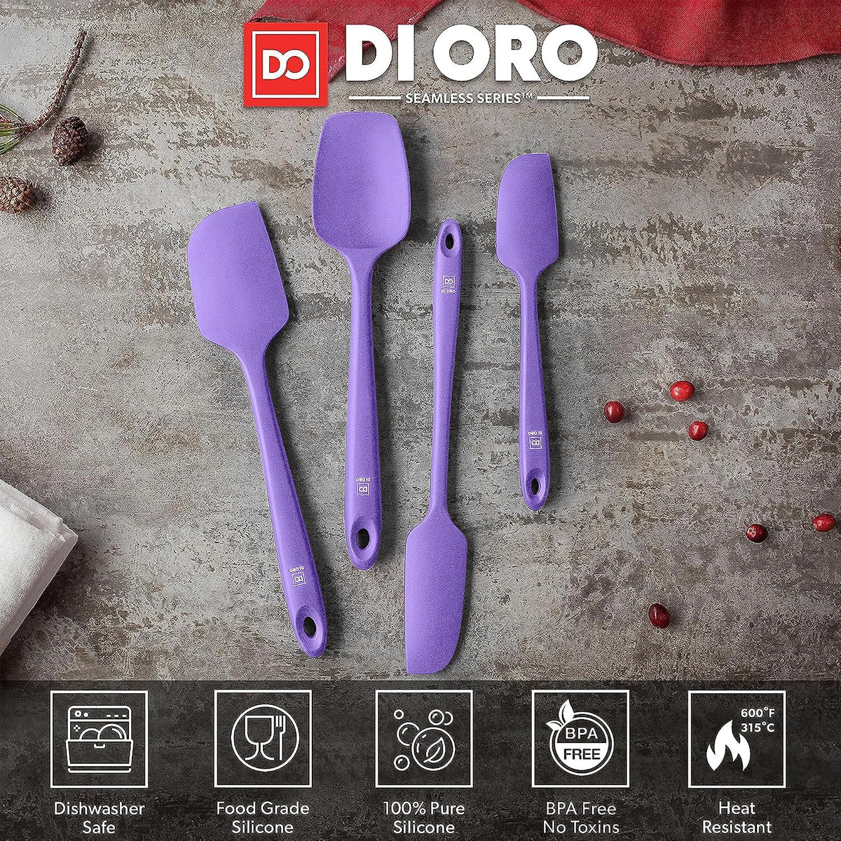 DI ORO Silicone Spatula Set - 600F Heat Resistant, 4-Pc Black