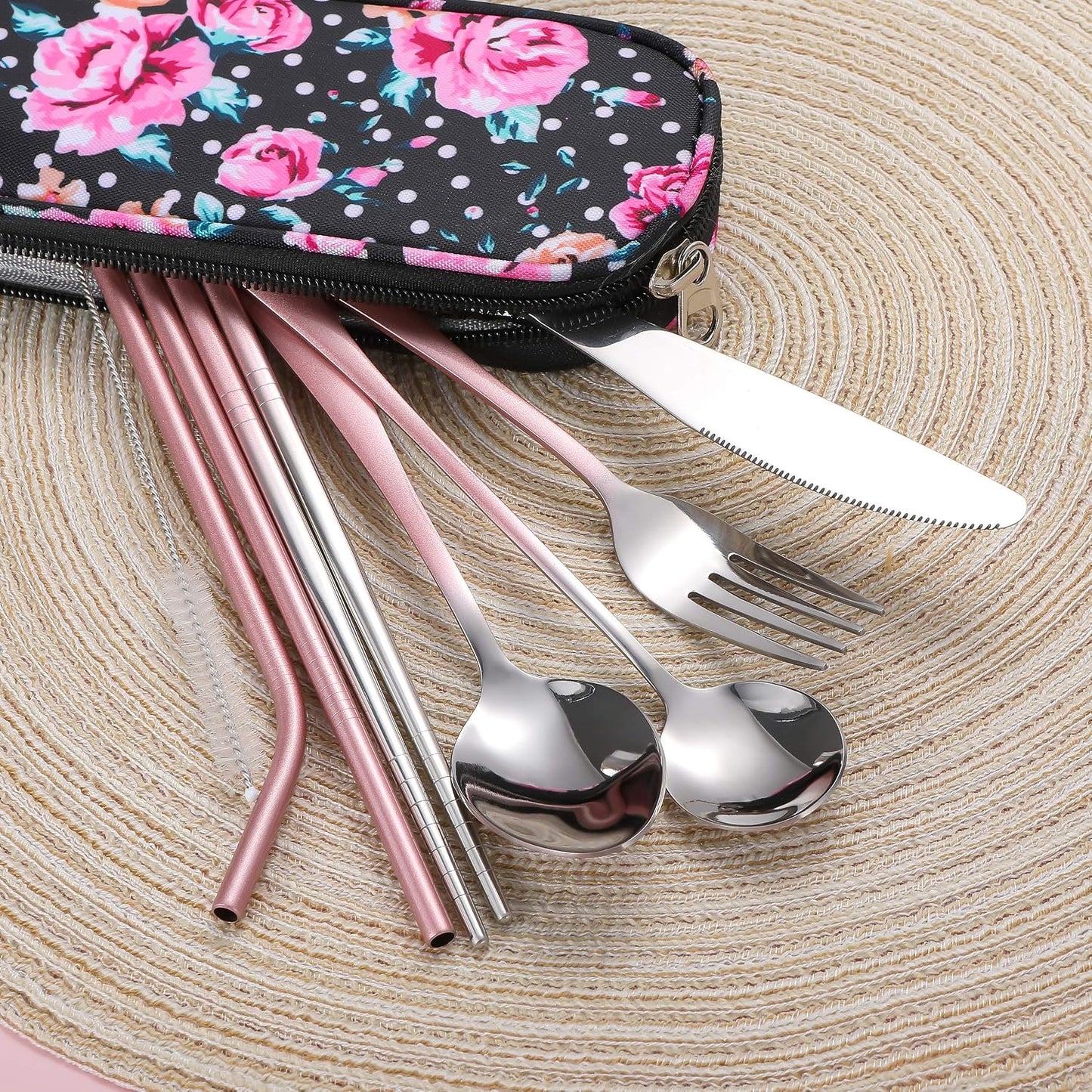 Travel Utensils,Reusable Silverware Set To Go Portable Cutlery Set with a Waterproof Carrying Case for Lunch Boxes Workplace Camping Picnic (Purple)