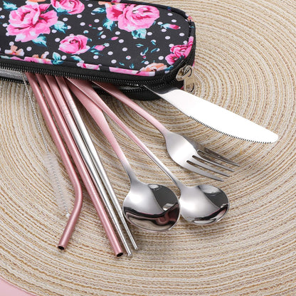 Travel Utensils,Reusable Silverware Set To Go Portable Cutlery Set with a Waterproof Carrying Case for Lunch Boxes Workplace Camping Picnic (Purple)