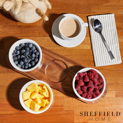 Sheffield Home 10oz Wooden Chip and Dip Serving Set - Chips and Dip Platter with Removeable Dip Bowls - Chip and Dip Serving Dish & Condiment Tray for Barbecues, Buffets and Parties