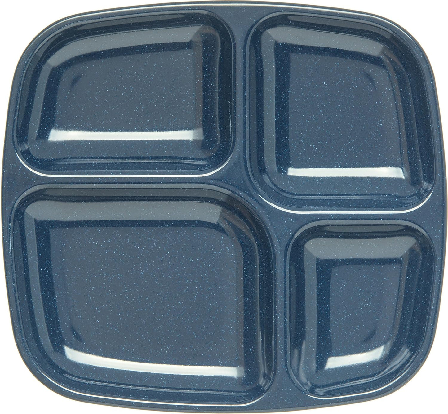 Carlisle FoodService Products Melamine Lunch Tray with 4 Compartments, Right Handed Cafeteria Tray with Divided Compartments for Food, 10" x 9.75", Dark Blue