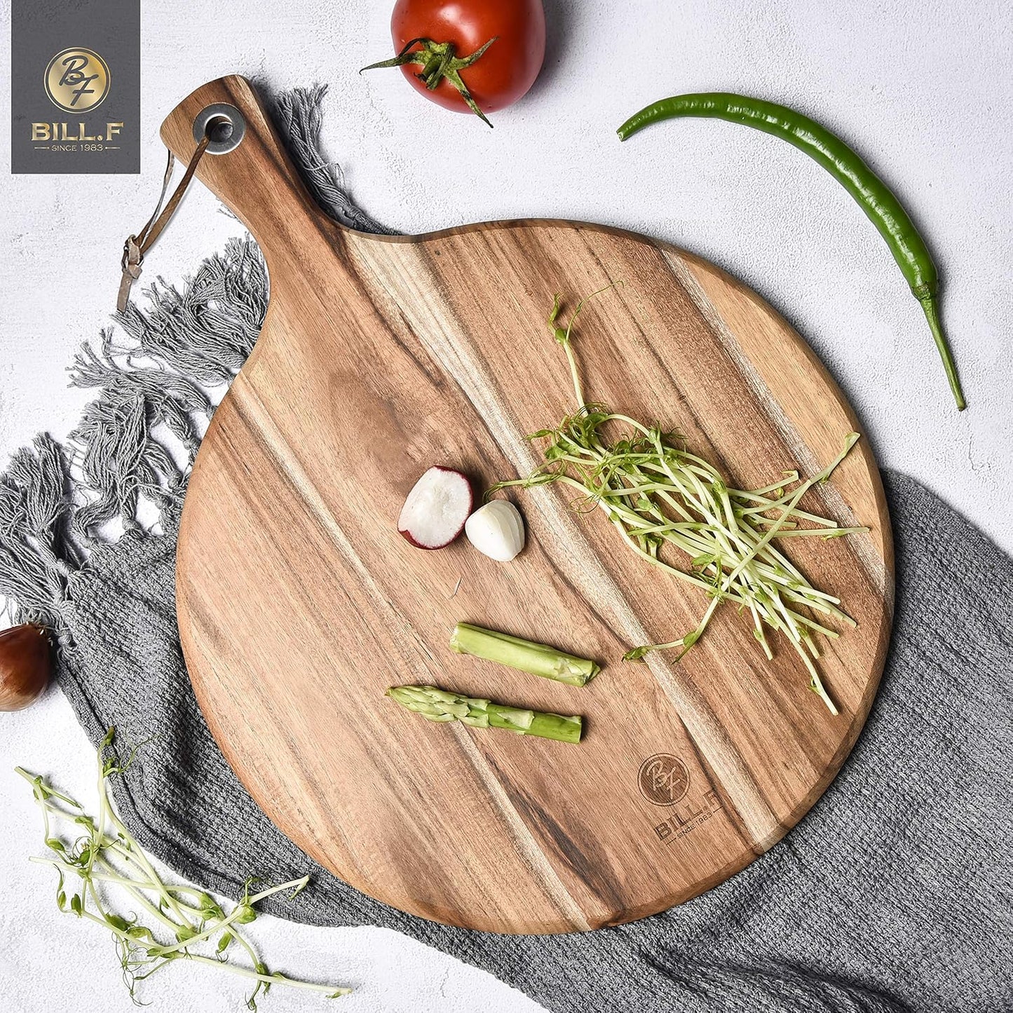 BILL.F Acacia Pizza Peel, Set of 3 Acacia Wood Cutting Board 8" 10" 12" Inch Cutting Board, Cheese Paddle Board, Bread and Crackers Platter for Serving and Minor Food Prepare with Handle and Organizer