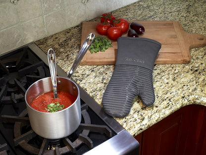 All-Clad Silicone Oven Mitts: Heat Resistant up to 500 Degrees - 100% Cotton & Silicone, 14"x7" Oven Mitt for Kitchen and Barbeque, Pewter