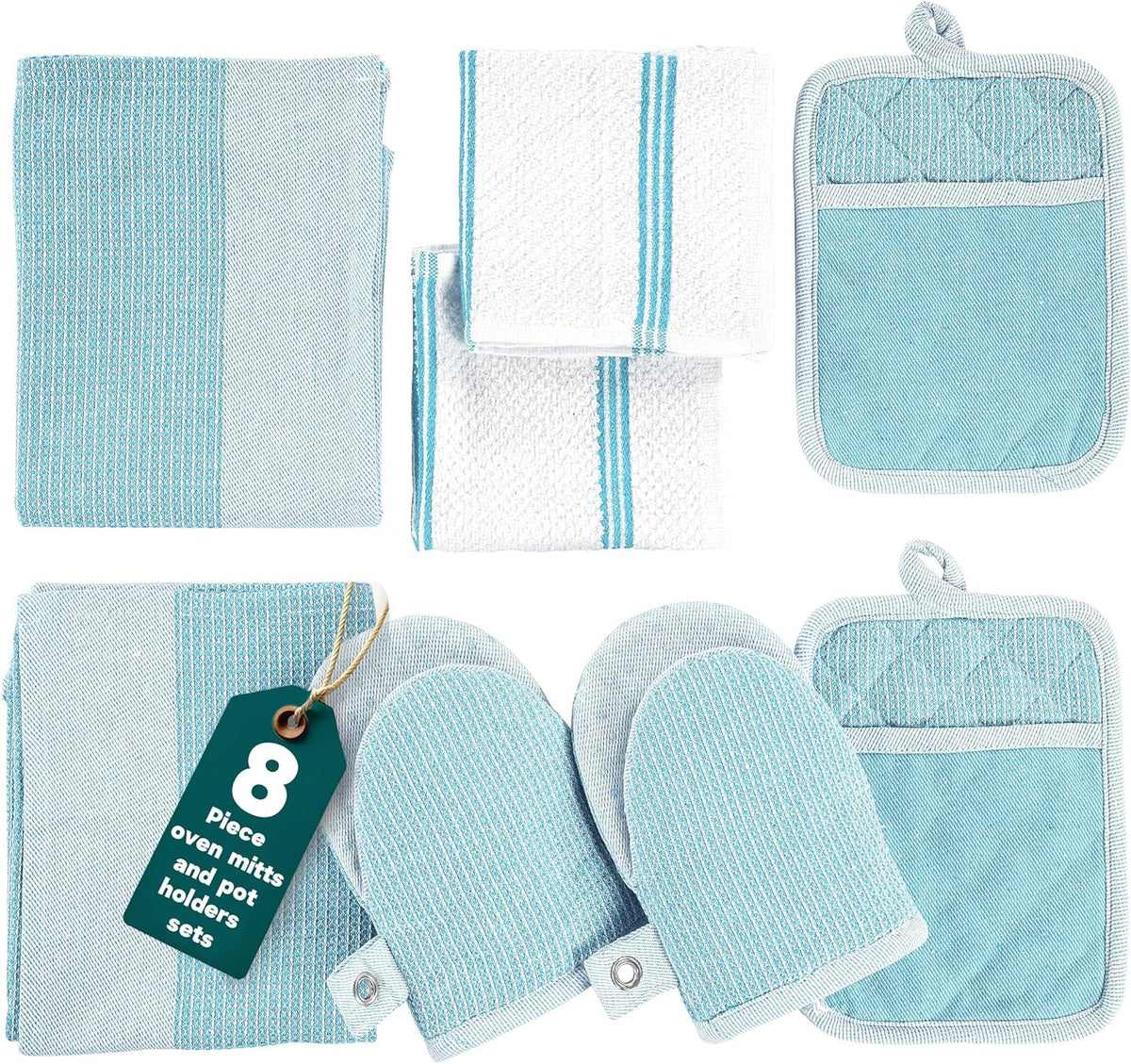 Casa Platino Potholders for Kitchens, 8-Piece – 500°F Heat Resistant Oven Mitts and Pot Holders, Mini Oven Mitt with Silicone Grip, 2 Kitchen Towels & 2 Dish Cloths – Durable & Non-Slip – Canyon Rose