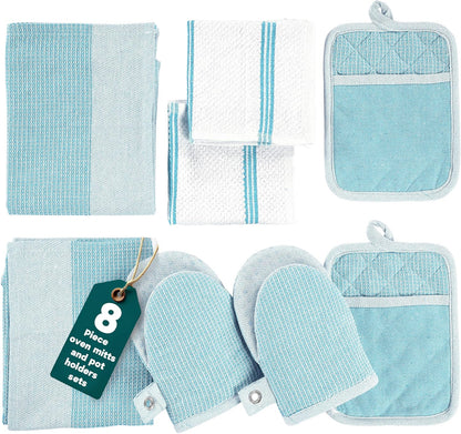 Casa Platino Potholders for Kitchens, 8-Piece – 500°F Heat Resistant Oven Mitts and Pot Holders, Mini Oven Mitt with Silicone Grip, 2 Kitchen Towels & 2 Dish Cloths – Durable & Non-Slip – Canyon Rose