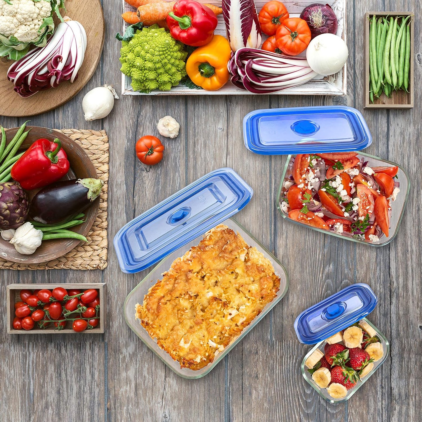 Moss and Stone Rectangular Borosilicate Glass Meal Food Containers - Prep Food Storage Containers Airtight - Snap Locking Lids – Microwave, Oven, Freezer, Dishwasher Safe – with 2 Compartment 2 Pack
