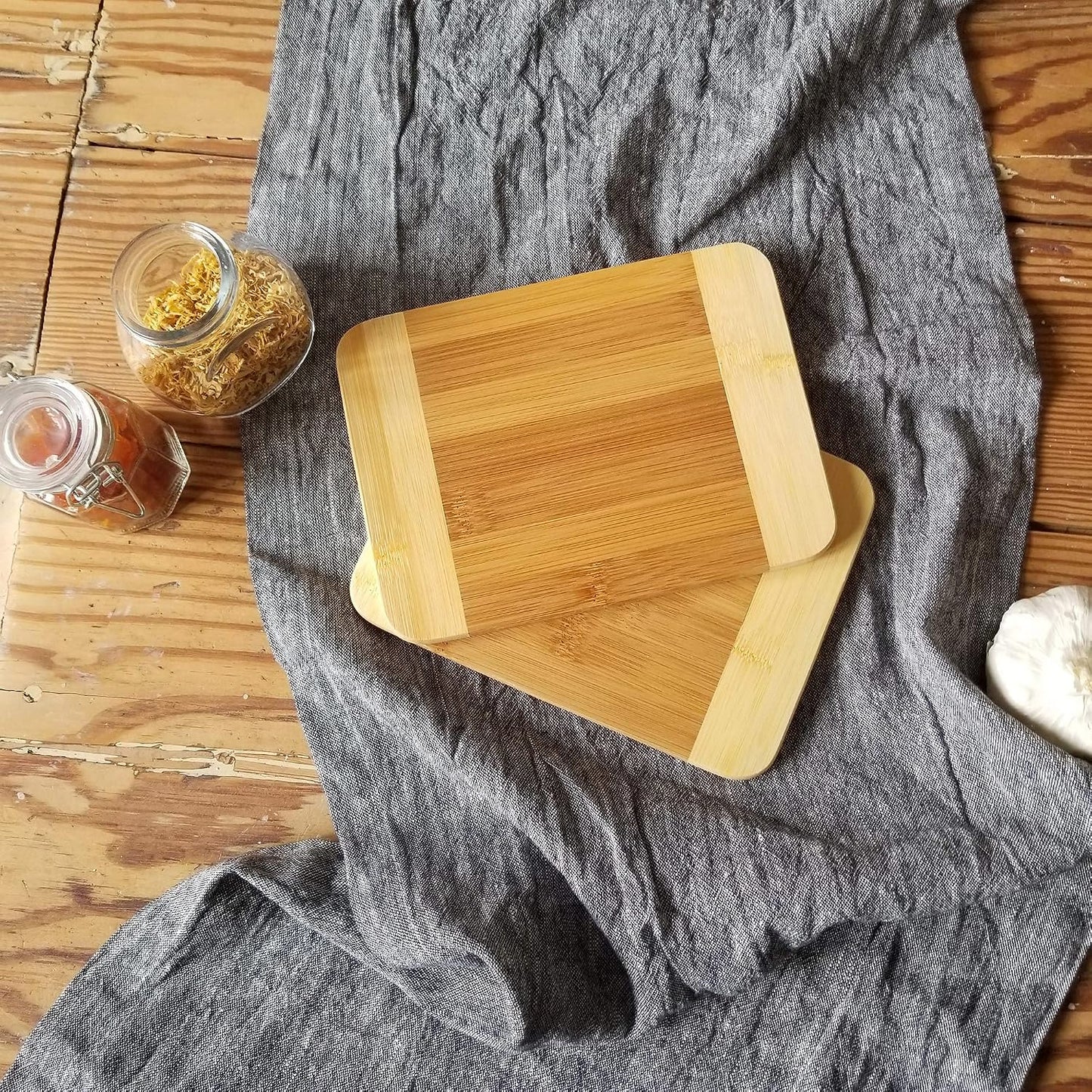 Lipper International Bamboo Wood Two-Tone Kitchen Cutting and Serving Board, Small, 7 3/4" x 6" x 1/4", Set of 2