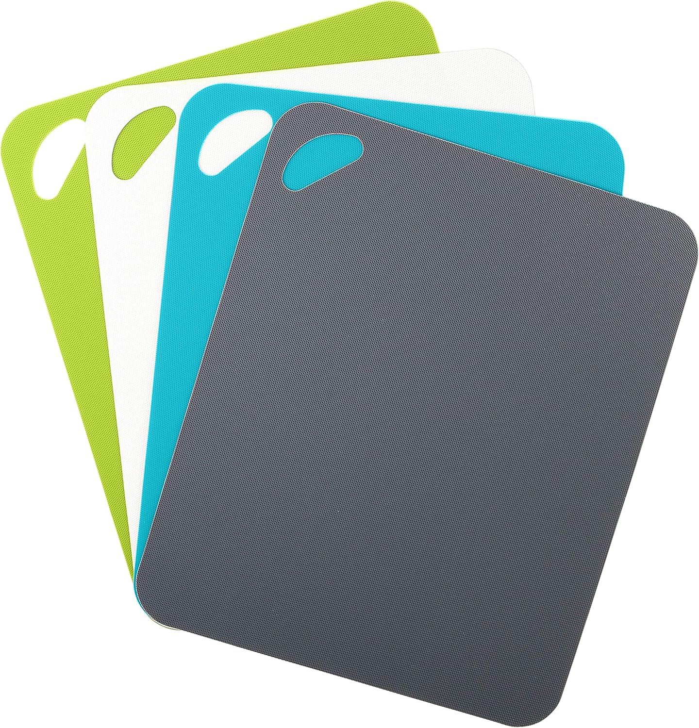 Dexas Heavy Duty Cutting Board Grippmat, Flexible Cutting Boards for Kitchen, Set of 4, Non Slip Plastic Board Cutting Mat 11.5 by 14 Inches Gray, Red, White and Green Set, Kitchen Gadgets