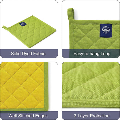 Encasa XO Pot Holders, Quilted Kitchen Hot Pads 8"x8" Black