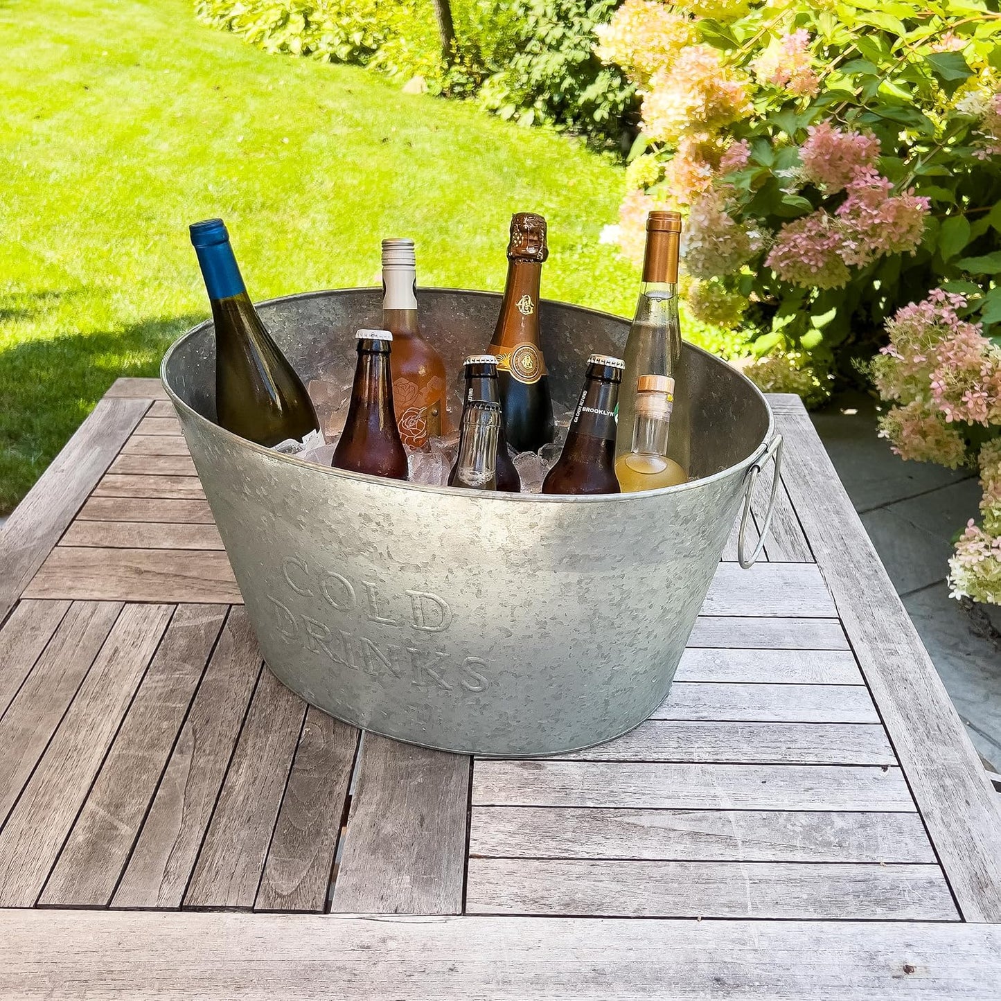 Mind Reader Ice Beverage Bucket for Parties, Wine Bucket, Baby Photo Tub, Galvanized Metal, 17.25" L x 11" W x 9.5" H, Silver