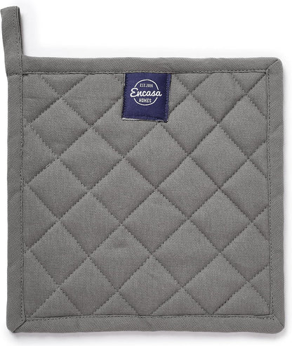 Encasa XO Pot Holders, Quilted Kitchen Hot Pads 8"x8" Black