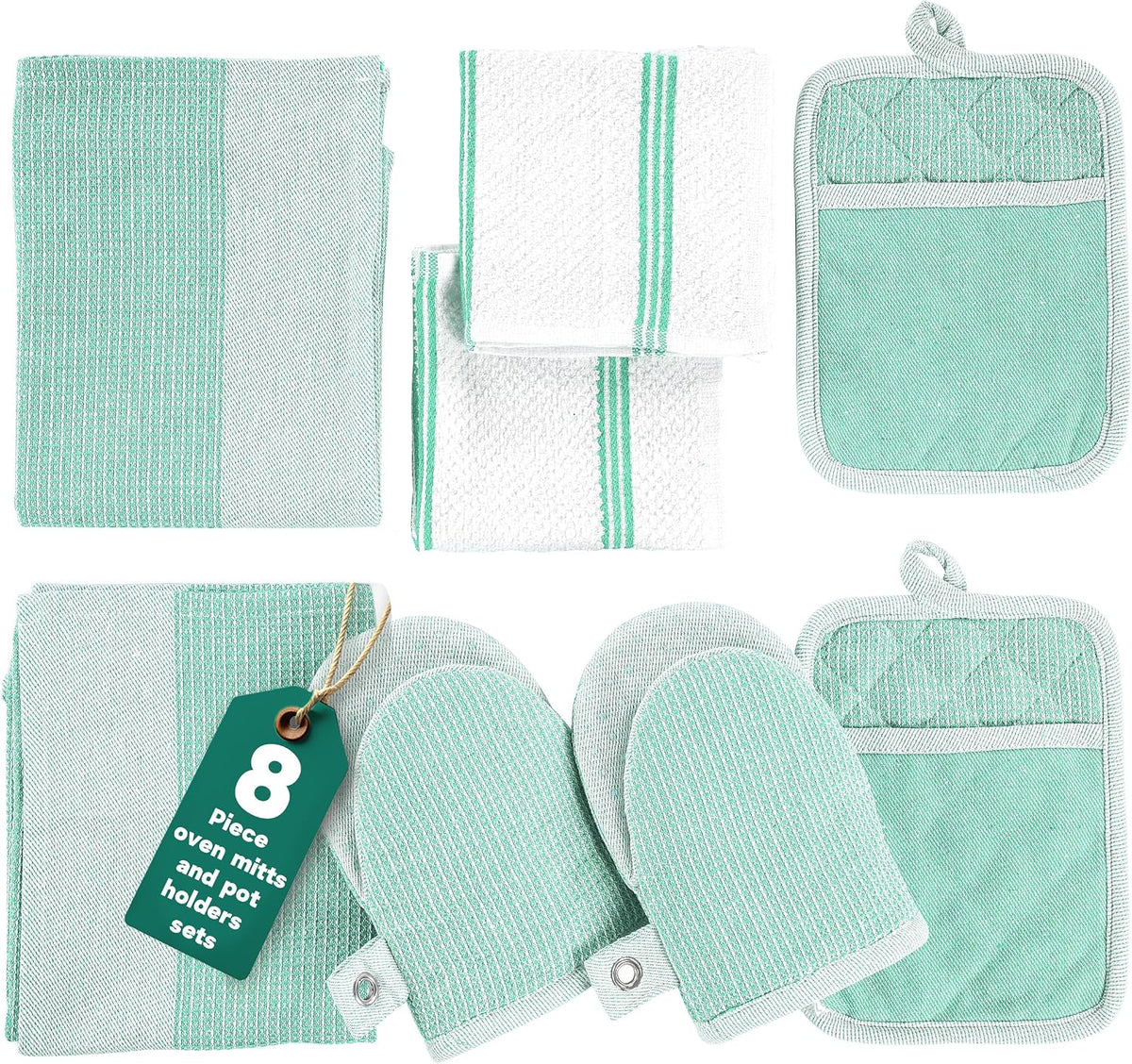 Casa Platino Potholders for Kitchens, 8-Piece – 500°F Heat Resistant Oven Mitts and Pot Holders, Mini Oven Mitt with Silicone Grip, 2 Kitchen Towels & 2 Dish Cloths – Durable & Non-Slip – Canyon Rose