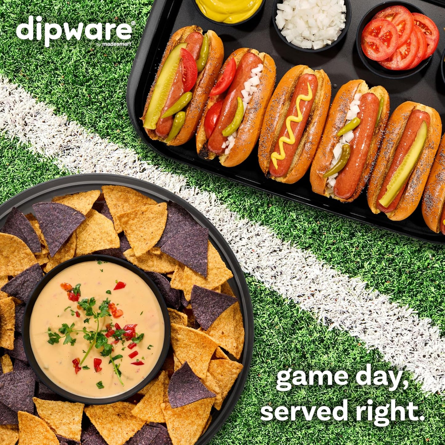 madesmart Chip N Dip Dipware Bowl, 2-Piece Serving Set with Stackable & Removable Dip Bowl, Durable Plastic Chip Tray for Entertaining, Tabletop Snack Server, Carbon