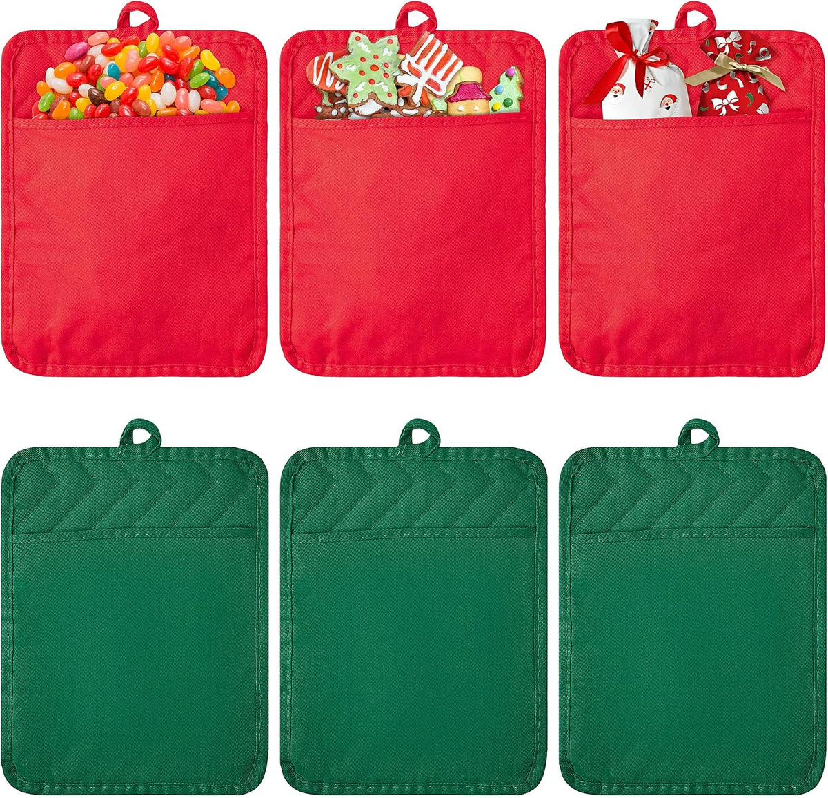 R HORSE 6Pcs Black Pot Holders with Pocket for Kitchen, 7''x 9''