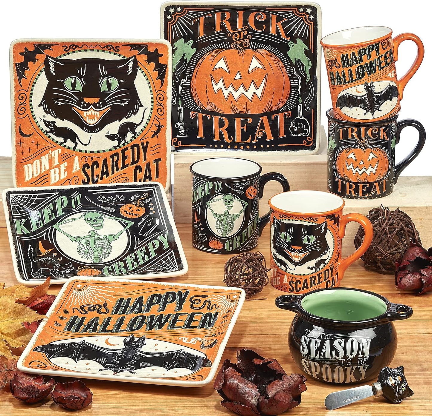 Certified International Scaredy Cat 3 pc. Melamine Hostess Serving Set, Multicolor, Large