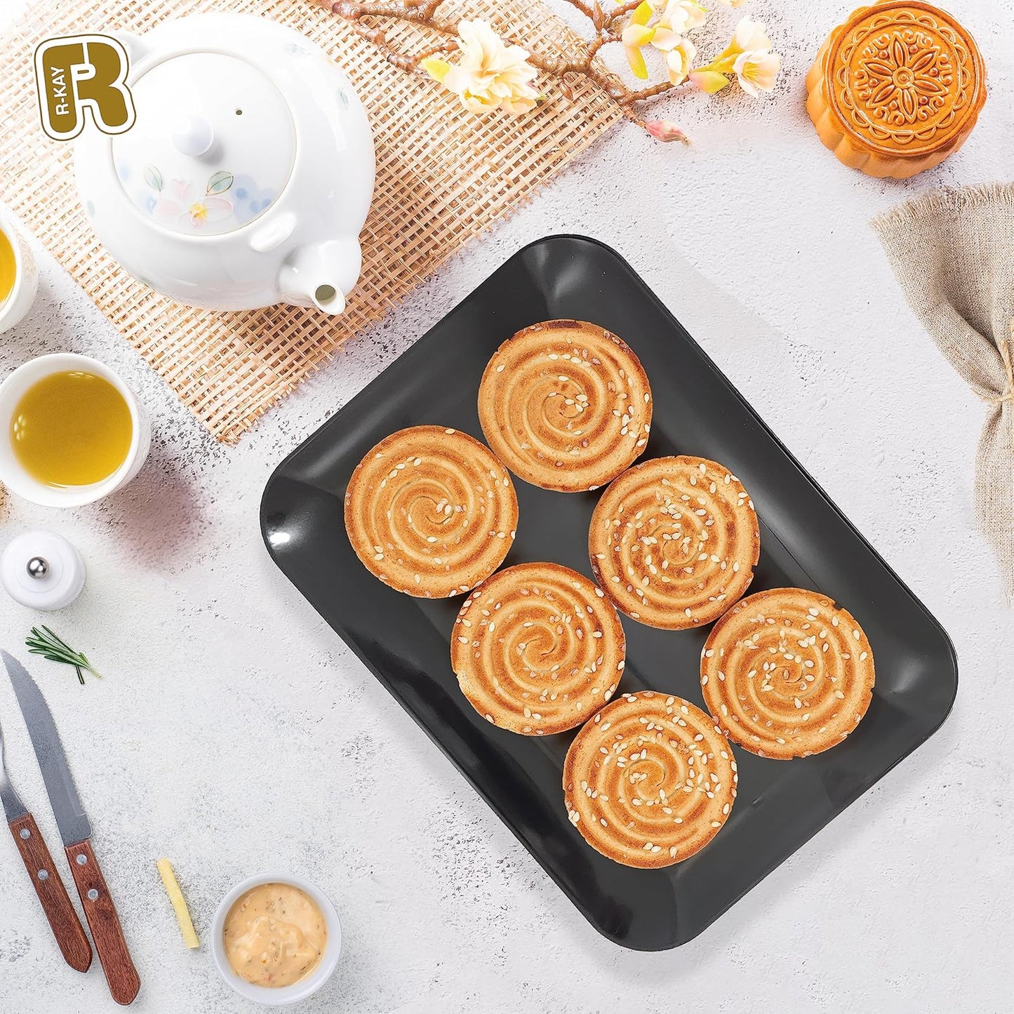 6 Pack Plastic Serving Trays for Party - 8 x 11 Disposable Serving Tray - Heavy Duty Gold Dessert Trays (Clear)