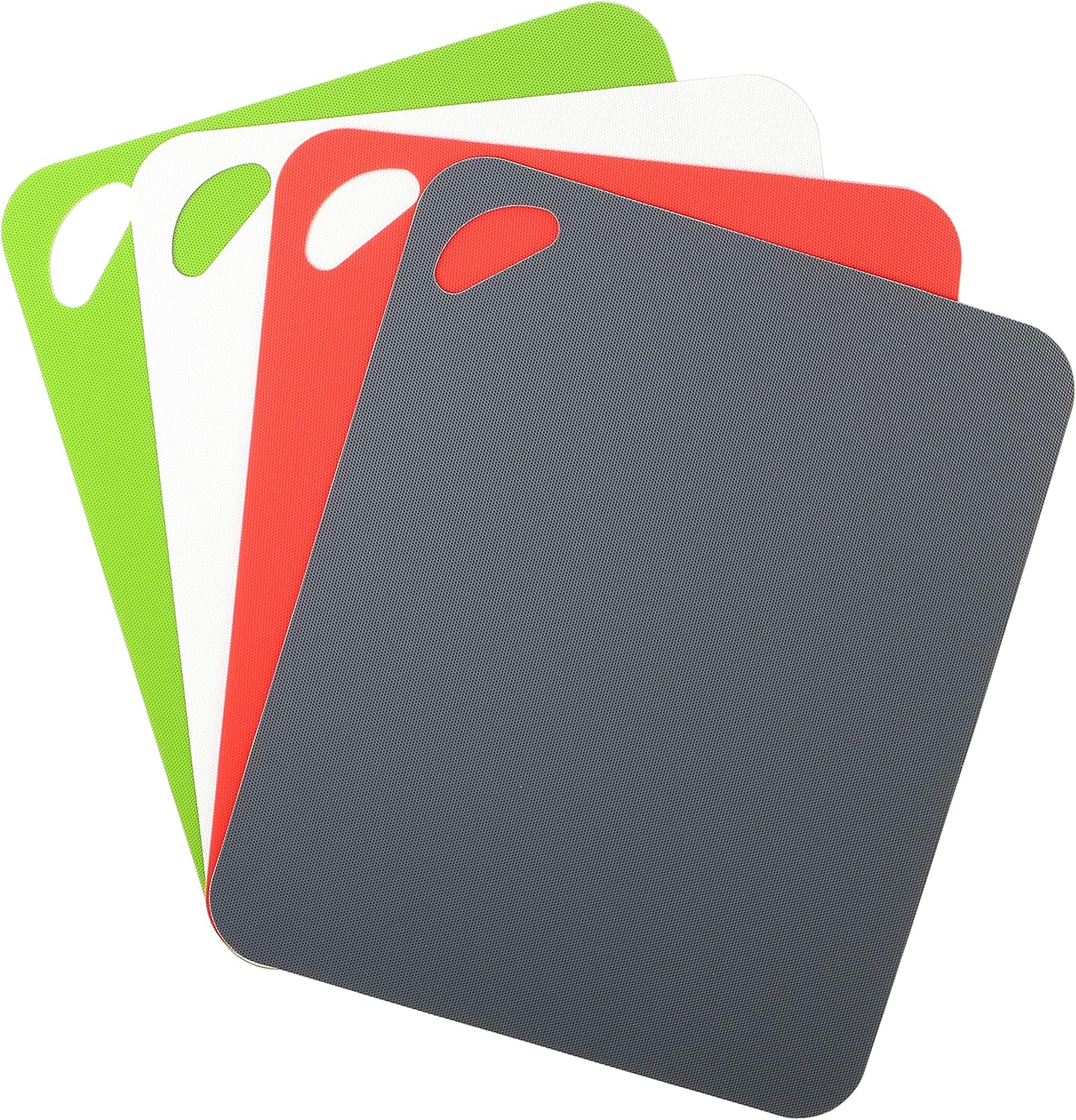 Dexas Heavy Duty Cutting Board Grippmat, Flexible Cutting Boards for Kitchen, Set of 4, Non Slip Plastic Board Cutting Mat 11.5 by 14 Inches Gray, Red, White and Green Set, Kitchen Gadgets