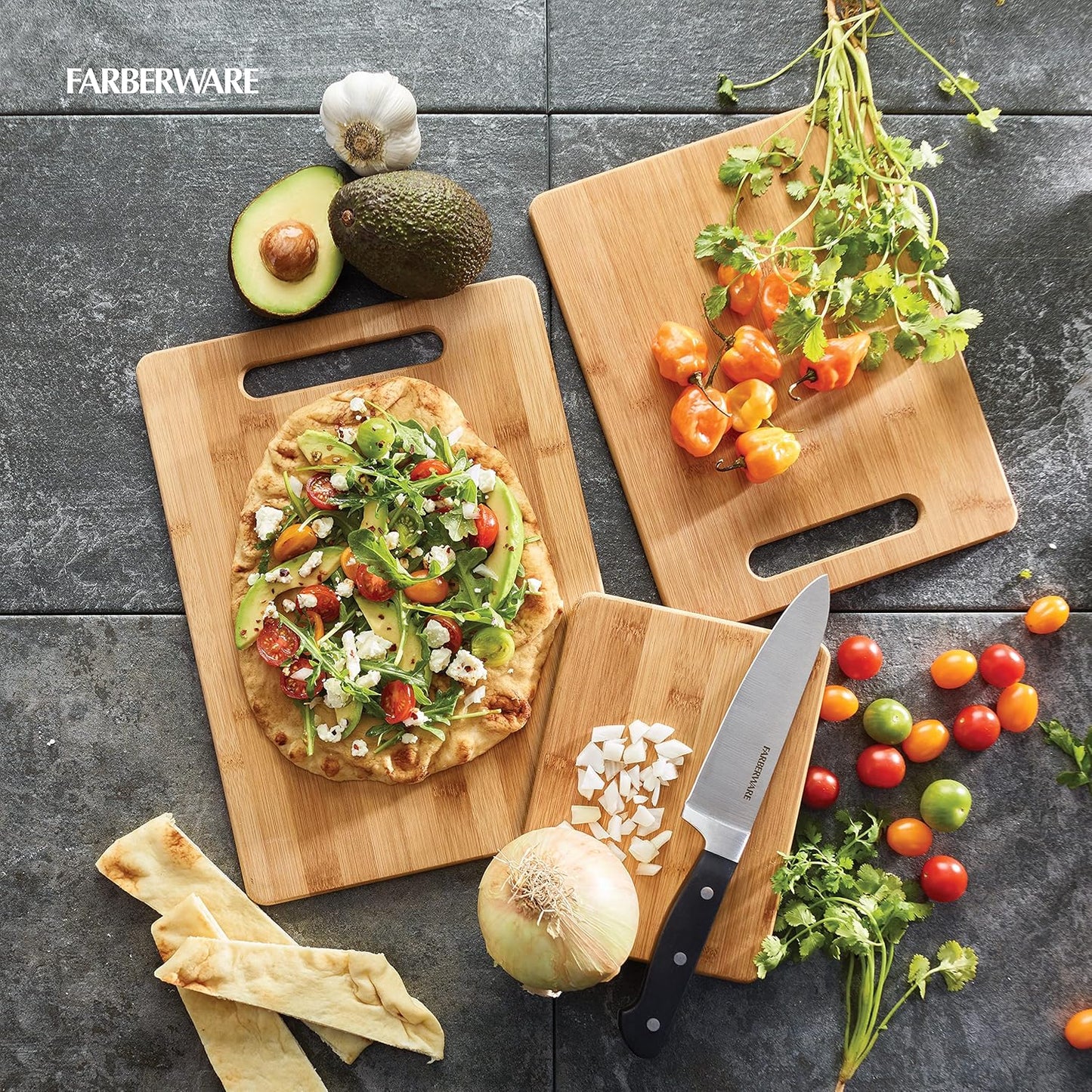 Farberware 4-Piece Bamboo Cutting Board Set - Reversible Boards for Chopping, Slicing, Charcuterie and Meal Prep - Kitchen Essential, Housewarming or Back-to-School Gift